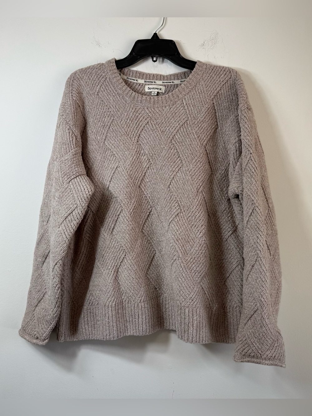 BEARPAW Taupe Beige Chenille Diamond Chevron Knit Sweater XL Cozy